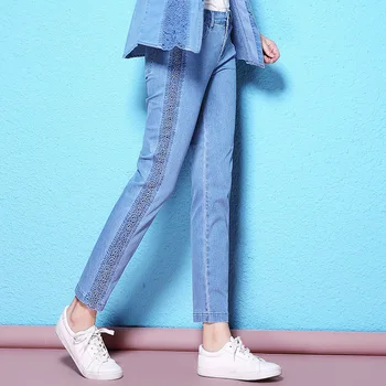 Vasarą ir rudenį, stilingi nėriniai elastinga džinsinio džinsus kulkšnies ilgis siuvinėjimo tuščiaviduriai iš orui plonas džinsai moterims NW17C1200