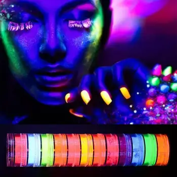 12 Spalvų Neono Fosforo Šviesos Miltelių Rinkinys Nagų Blizgučiai Liuminescencinės Glitters Pigmento Nagų itin smulkios kietosios Milteliai Milteliai Pigmento V4Y5