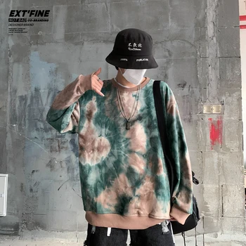 Extfine Harajuku Negabaritinių Megztiniai Vyrams Japonijos Kaklaraištis Dažų Hoodies 2020 M. Žiemą Šiltas Streetwear Atsitiktinis Vyras Puloveriai Hoodies