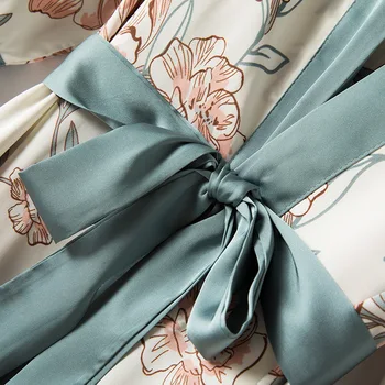 Spausdinti Gėlių Sleepwear Seksualus 5VNT Miego Rinkinys Moterims Satino Nighty&Chalatas Kimono Kostiumas Chalatas Suknelė Intymus apatinis Trikotažas Naujas Homewear