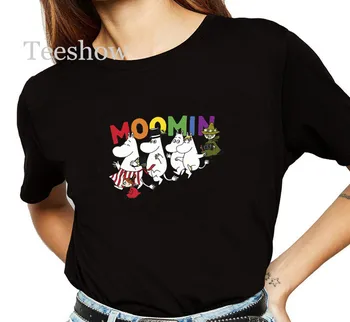 Femme korėjos Stiliaus Madinga T-shirt Vasaros Mielas Animacinių filmų Moomins T-shirt Moterims Spausdinti Juokinga T Marškinėliai Graphic Top Tee Moterų Harajuku