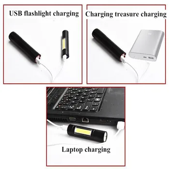 USB Įkraunama Mini LED Žibintuvėlis Super Šviesus, Kempingas, šviesos, atsparus vandeniui XPE+COB Zoomable už Naktį Apšvietimas Dviračio Šviesos