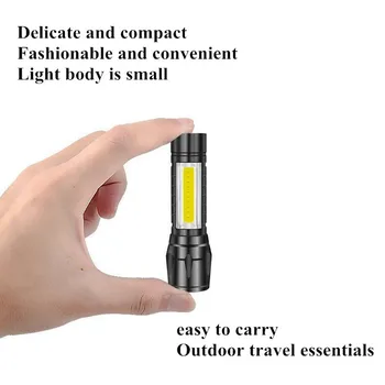 USB Įkraunama Mini LED Žibintuvėlis Super Šviesus, Kempingas, šviesos, atsparus vandeniui XPE+COB Zoomable už Naktį Apšvietimas Dviračio Šviesos