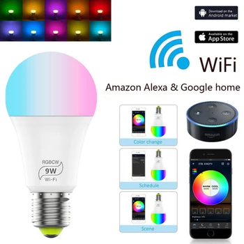 9W WiFi Smart Lemputė lemputės Pritemdomi LED Wake-up Light Suderinama Su Alexa 