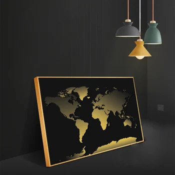 Abstrakti Pasaulio Žemėlapyje Tapybos Drobės Juoda Aukso Pasaulio Žemėlapis Spausdinimo Ant Drobės 
