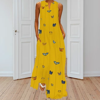 2019 Vasaros Ilgos Suknelės Atsitiktinis Dryžuotas Drugelis Kietas Lady Suknelė, Mados V-kaklo Bakas Rankovių Tiesiai Moterų Paplūdimio Drabužiai