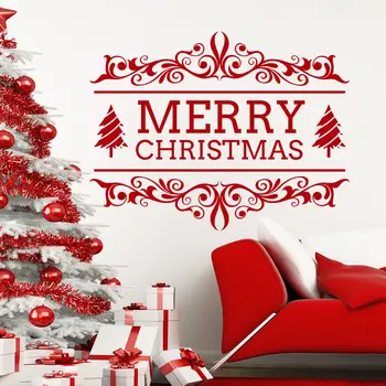 Linksmų Kalėdų Dekoro Raudonas Medis Nuimamas Windows Vinilo Sienos meno Decal Namų Dekoro Kavinė Parduotuvėje ir Parduotuvėje Rinkos Lango Lipdukai D767