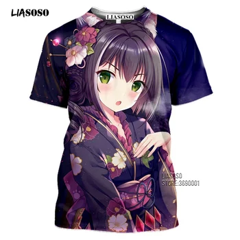 LIASOSO Princesė Prisijungti! ReDive T-shirt Kawaii Katė Mergina Kyaru 3D Spausdinimo Marškinėlius Vyrams, Atsitiktinis Vasaros trumpomis Rankovėmis Harajuku Street