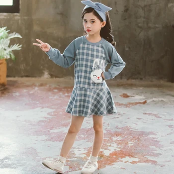 Vaiko dėvėti mergina drabužius 2020 m. pavasarį, rudenį susiuvimo pledas suknelė Medvilnės raglan ilgomis rankovėmis princess tutu suknelė vaikams Drabužių