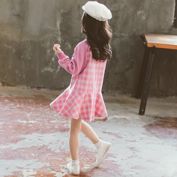 Vaiko dėvėti mergina drabužius 2020 m. pavasarį, rudenį susiuvimo pledas suknelė Medvilnės raglan ilgomis rankovėmis princess tutu suknelė vaikams Drabužių