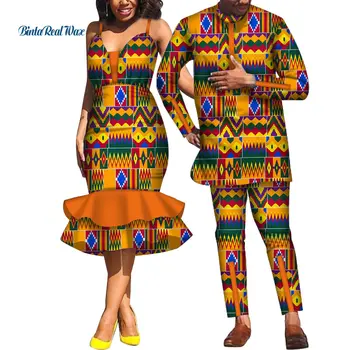 Afrikos Suknelės Moterims heidi bazin Mens Marškinėliai ir Kelnės Rinkiniai Meilužis Porų Drabužius Spausdinti Diržas Suknelė Afrikos Dizaino Drabužių WYQ532