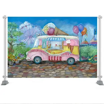 Ice Cream Van-Kūdikių Mergaitės Portretas Backdrops Rankomis Dažyti Spausdinti Fono Mergaičių Vasaros meninės Fotografijos Fonas Studija