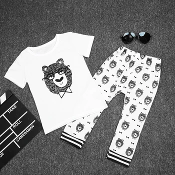 TANGUOANT Vasaros stiliaus Medvilnės mažai monstras trumpomis rankovėmis kūdikiams, drabužiai, 2 vnt kūdikių drabužių rinkiniai berniuko drabužiai