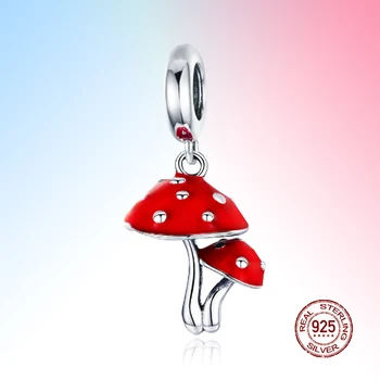 Grybų Red Emalį Pakabukas Pakabukai Tinka Apyrankės & Kaklo Papuošalai 2021 Nauja Kolekcija 925 Sterlingas Sidabro Bijoux