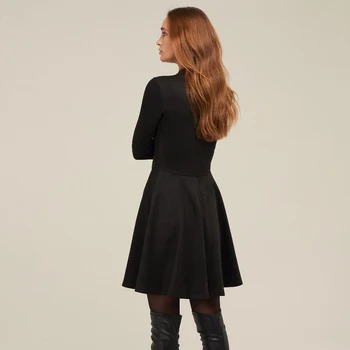 Atsitiktinis O-Kaklo Long-Sleeves-line Suknelės Ponios Švelnus ir elegantiškas Pagrindinės Kietojo Aksomo Mini Šalis Suknelė 2020 naujas mados