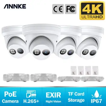 ANNKE 4PCS Ultra HD 8MP Kamera su POE 4K Lauko oro sąlygoms IP67 Apsaugos Tinklo Dome EXIR Naktinio Matymo Pašto Įspėjimą CCTV Kit
