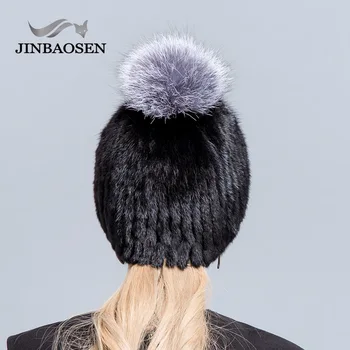 JINBAOSEN naujų pardavimo kailiniai skrybėlės moterims, nauji kailiniai skrybėlės žiemos nekilnojamojo audinės kailio kepurę silver fox fur pp pp megzti beanie skrybėlių