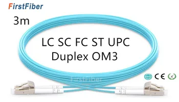 3m LC SC FC ST UPC OM3 Fiber Patch Cable,Dvipusis Megztinis, 2 Core Patch Cord Multimode 2.0 mm