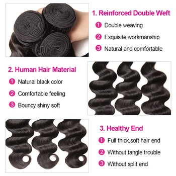 Klaiyi Kūno Bangų Paketų Su Uždarymo Natūralus Juodas Brazilijos Žmonių Plaukų Pynimas 3 Ryšulius Su Nėrinių Uždarymo Remy Hair Extension