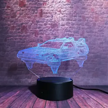 Šviesos 3D naktinė lempa Regėjimo Iliuzija LED 7 Spalvų Besikeičiančios Šviesos Mirksi Atgal į Ateitį Levitation Transporto priemonės Automobilio Modelį Žaislai