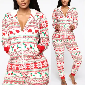 Moterų Atsitiktinis Homewear Jumpsuits Mielas Kalėdų Modelis Vienas Gabalas Naujovė Pižama Drabužius Sleepwear