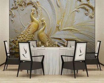 Beibehang Užsakymą tapetai, 3D reljefo golden peacock fone namų dekoro gyvenimo kambario, miegamasis freskos 3d tapetai papel de parede