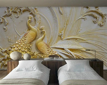 Beibehang Užsakymą tapetai, 3D reljefo golden peacock fone namų dekoro gyvenimo kambario, miegamasis freskos 3d tapetai papel de parede