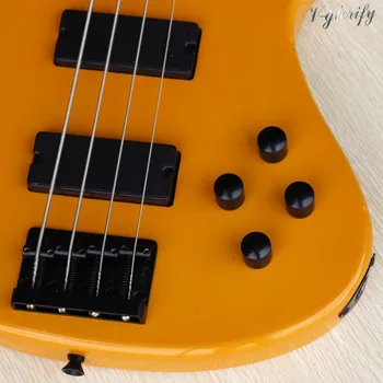 Oranžinės 4 styginių fretless su nervintis linijos elektrinio boso gitara visiškai kietas bosas medienos kūno 43 colių blizgančios bosinė gitara