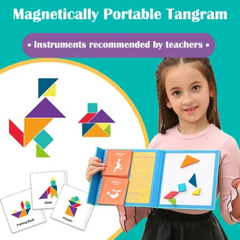 Magnetinio Montessori Dėlionės Speelgoed Tangram Abėcėlė Gyvūnų Nešiojamų Magnetinis Knygų Vaikams Geometrinės Formos Švietimo Žaislas