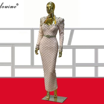 Kristalai Arabų Kokteilių Suknelės 2021 Undinė Kulkšnies Ilgis Prom Šalis Suknelės Moterims Ilgomis Rankovėmis Vakare Chalatai Vestidos