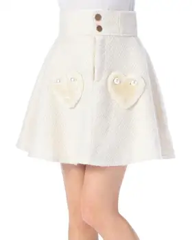 Japonijos LISA Pliušinis meilės širdyje, pearl ruoželiniu vilnos aukštos juosmens pusė ilgio sijonas