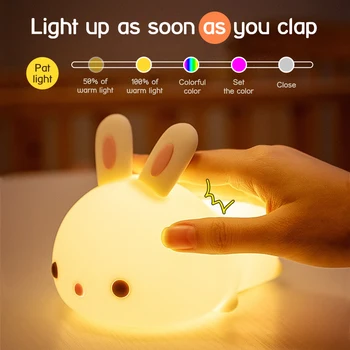 Spalvinga Triušis Silikono Naktį LED Lemputė USB Įkrovimo Kūdikio Miegamojo Naktį Lempos Palieskite Jutiklį, Šviesos, Vaikams, Kūdikių Dovanų