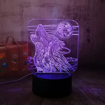 Naujas Pilnas mėnulis Naktį Howl Wolf 3D LED Akrilo RGB Naktį Šviesos USB Touch Kontrolės Namų Decro Vaikams, Stalo Lempos Vaikas Kalėdų žibintas