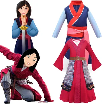 2020 naujas Hua Mulan Cosplay Apranga Girl Anime Veiklos Drabužiai Princesė Filmas Suknelė Raudona Cosplay Kostiumų Kimono Suknelę 3-10 Y