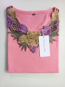 Moterų Pavasario Vasaros Tee Šifono Rankovėmis Marškinėliai Mama Siuvinėjimo O-Kaklo Print Plus Size Viršūnes Ponios Atsitiktinis Plonas Megztinis