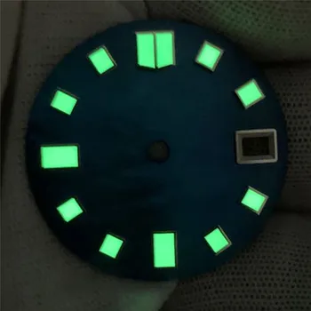 Kūrybos Shell Modelio Mėlynos 28,5 MM Žiūrėti Ratuką NH35 Žiūrėti Judėjimo Žalios Šviesos Watch Dial Remontas, Dalys