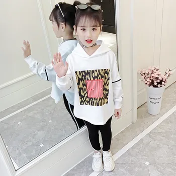 Korėjos Vaikų Drabužius Pavasario Rudens Vaikai Komplektus Mados Megztiniai su Gobtuvu + Juodos Kelnės Paauglių Mergaičių Drabužių Set 10 12Y