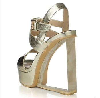 Naują iki 2017 m. vasaros bateliai moteris 13cm platforma natūralios odos auksas, sidabras atsitiktinis aukštakulnius sandalus kristalų pleištai kulniukai sagtis