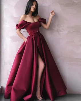 Ypatingas, Nepakartojamas Bordo Vakarinę Suknelę 2020 Reljefiniai Rankovėmis Oficialų Suknelė Imperijos Seksualus Plyšio Ilgai Vakare Gown Bordo
