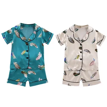 Vasaros Vaikų Pižama Berniuko Drabužių Medvilnės Pižamos Vaikiški marškinėliai+Šortai 2vnt Pižama Mergaitėms Berniukai Sleepwear Sets8