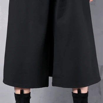 Didelio dydžio moteriškos laisvalaikio kelnės pavasarį ir rudenį ir žiemą, naujas sijonas stilius platus kojų prarasti aukšto juosmens juoda devynių kelnes JQ425