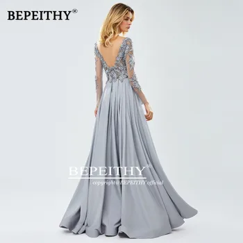 BEPEITHY-Line ilgomis Rankovėmis Vakarą Oficialų Suknelė iki 2020 m., Moterų Sexy Backless Nėrinių Duobute Pilka Promenadzie Suknelė pagal Užsakymą