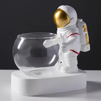 Kūrybos Stiklo Vaza Dervos Astronautas Naras Puošyba, Gėlių Vazos Hydroponics Darbalaukio Dekoro LED Šviesos