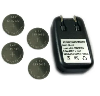 4PCS/DAUG Naujos Originalios LIR2032 Įkraunama ličio 3V baterija mygtuką ląstelių mygtuką baterijas + 1pcs įkroviklis