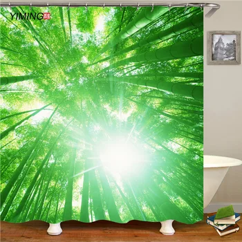 200x180cm žalia bambuko 3D bambuko miškų spausdinimo poliesteris atsparus vandeniui namų poliesteris namų dekoravimo užuolaidų diržo kablys