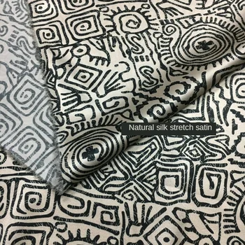 Naujas 19mm sunkiųjų šilko audinys etninės stiliaus geometrinis totem spausdinimo vasaros ištempti šilko satino marškinėliai, sijonas audinys