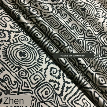 Naujas 19mm sunkiųjų šilko audinys etninės stiliaus geometrinis totem spausdinimo vasaros ištempti šilko satino marškinėliai, sijonas audinys