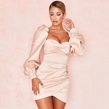 2019 Nauja Seksuali Bodycon Mini Suknelė Moterų Rudenį Ilgai Dalyje Burbulas Rankovės Šalis Suknelė Elegantiškas Naktinių MOTERIŠKI Drabužiai