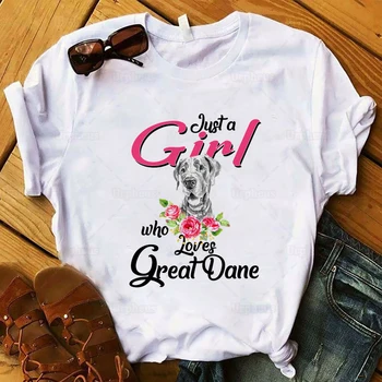 Just A Girl, Kuris Mėgsta dogas Marškinėliai Estetinės dogas Pet Grafinis Marškinėliai Šunų Mėgėjams Medvilnė