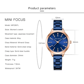 MINI DĖMESIO Moterų Laikrodžiai Top Brand Prabangių Mados Atsitiktinis Ponios Žiūrėti Vandeniui Mėlyna Nerūdijančio Plieno Reloj Mujer Montre Femme